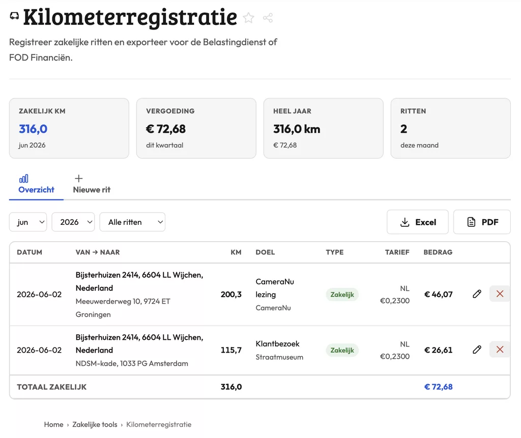 Zo ziet Kilometerregistratie eruit
